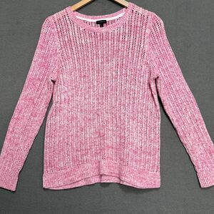 Talbots Sweater Women Large Pink Marbled Open Knit Pullover Stretch 100% Cotton